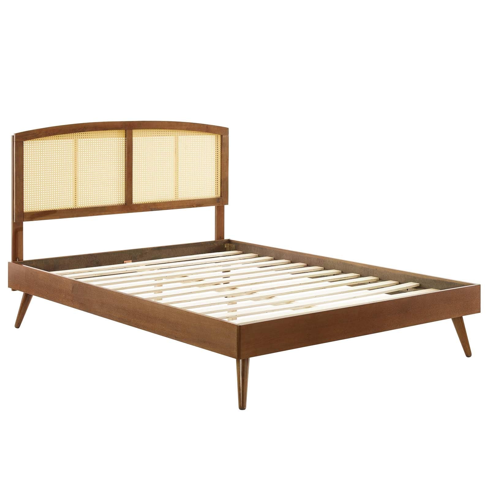 Modway Sierra Cane And Wood Full Platform Bed With Splayed Legs In Walnut