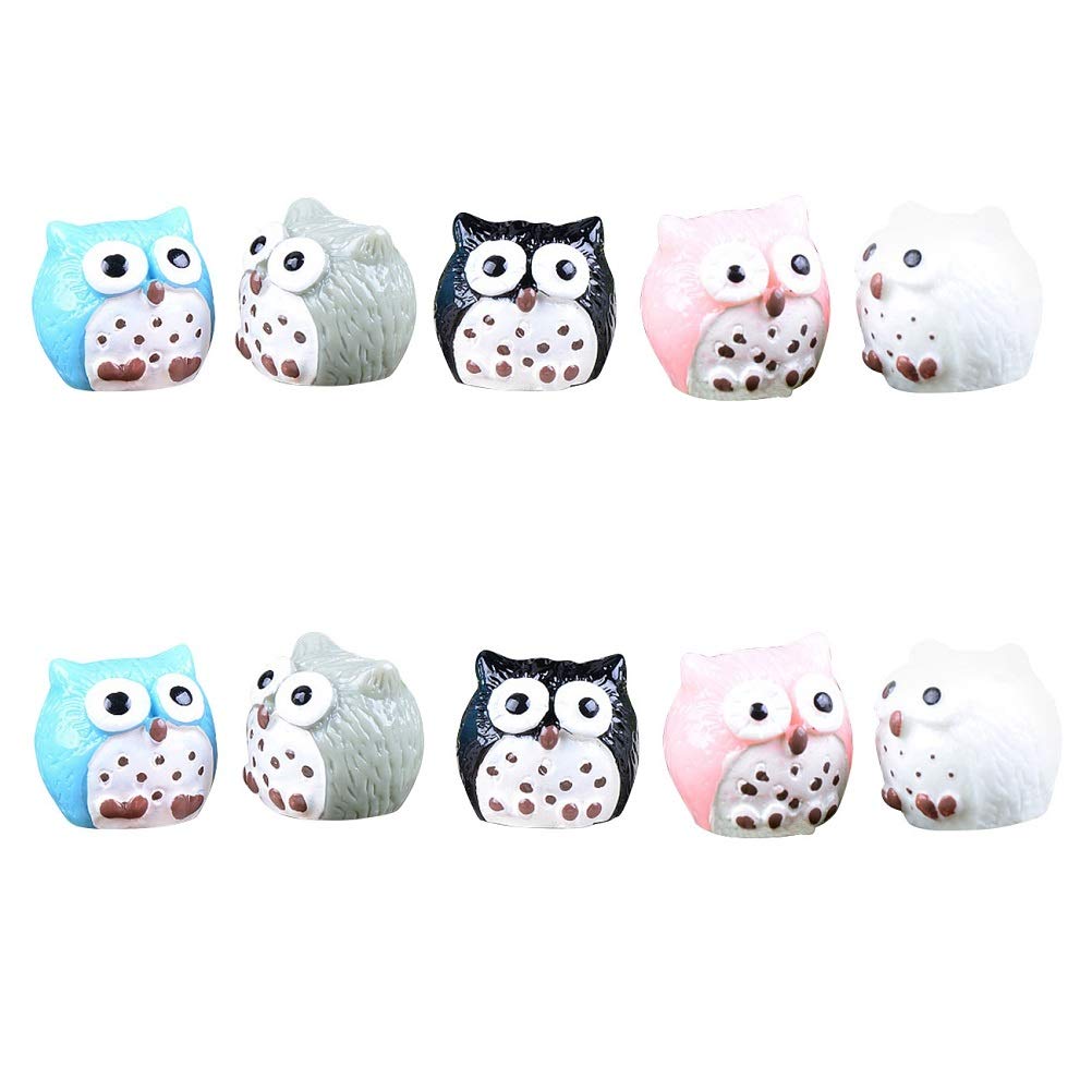 Janou 20 Pcs Mini Owls Micro Landscape Miniature Decoration Resin Figurine Plant Pot Fairy Garden Ornament (Random Colors)
