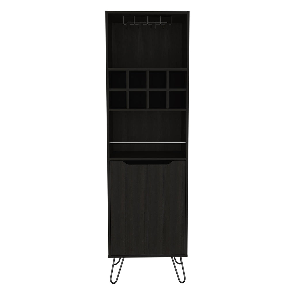 DEPOT E-SHOP Zamna H Bar Double Door Cabinet, 8 Built-in Wine Rack, 4 Legs, 4 Shelves, Black