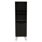 DEPOT E-SHOP Zamna H Bar Double Door Cabinet, 8 Built-in Wine Rack, 4 Legs, 4 Shelves, Black