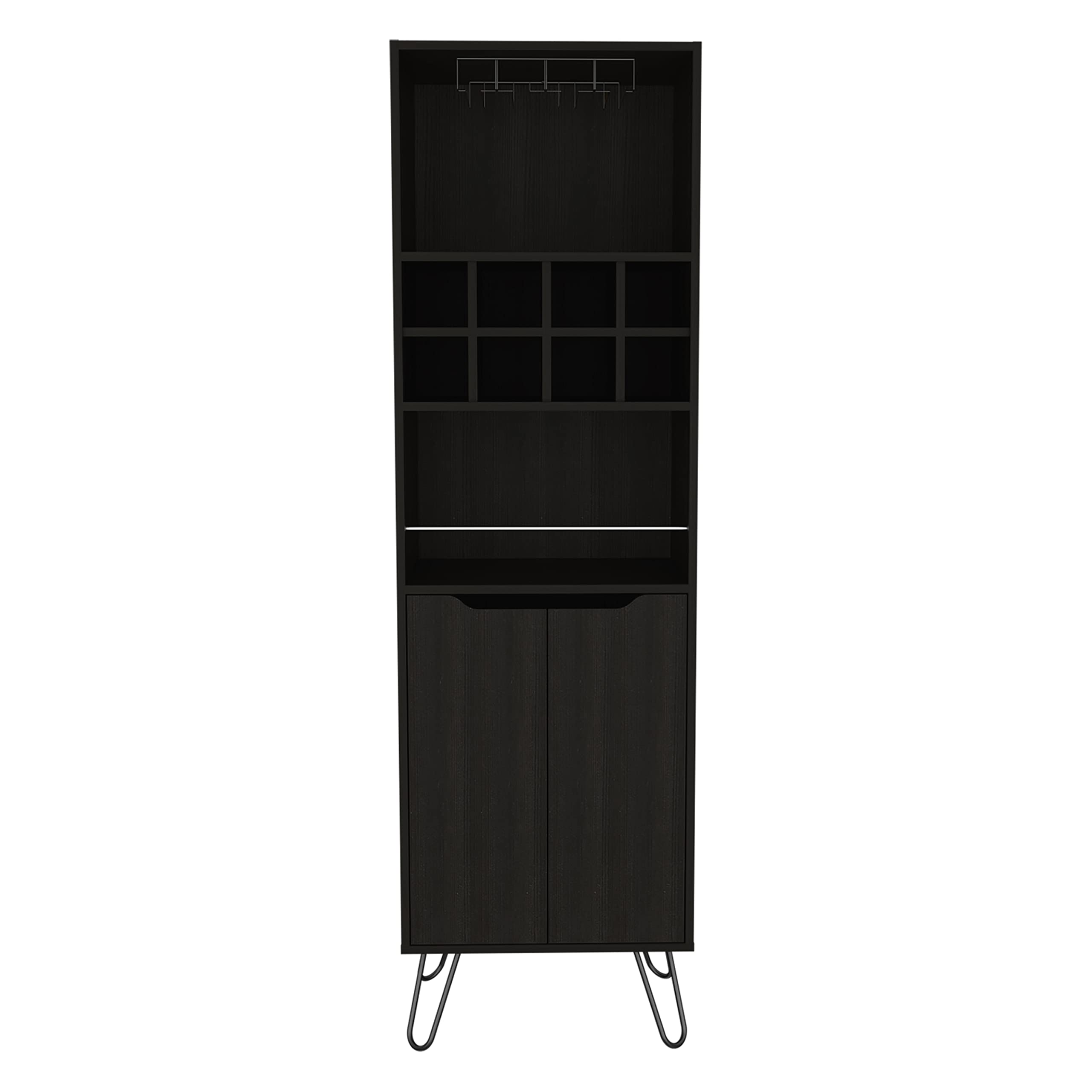 DEPOT E-SHOP Zamna H Bar Double Door Cabinet, 8 Built-in Wine Rack, 4 Legs, 4 Shelves, Black
