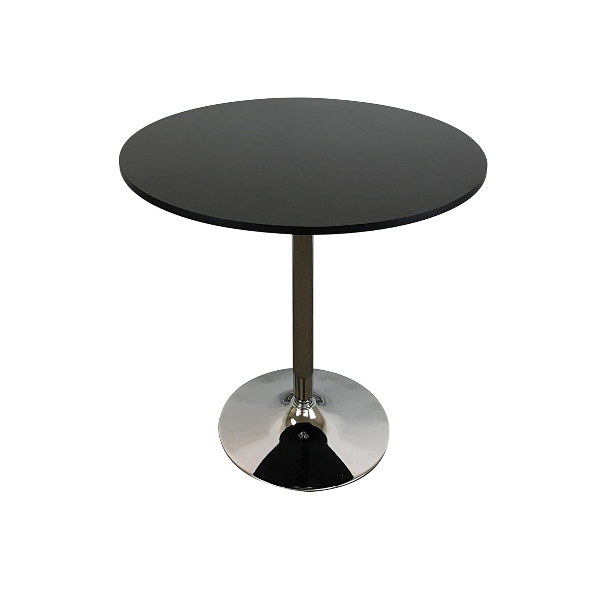 Benjara Mari 36 Inch Counter Height Table, Round Top and Stainless Steel Base, Black and Chrome