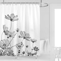 Kikiry Black and Gray Floral Shower Curtain 60W x 72L Grey Daisy Flower White Elegant Wildflower Design Polyester Fabric Wat