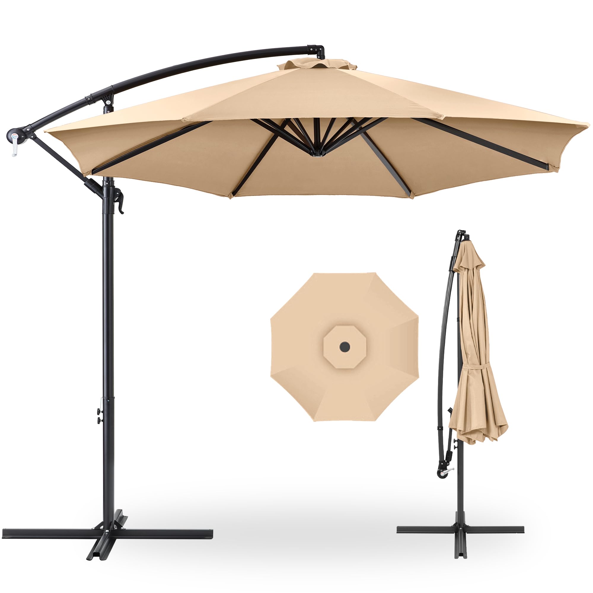 Best Choice Products 10ft Offset Cantilever Hanging Market Patio Umbrella, 8 Sturdy Ribs, Easy Adjustment - Sand
