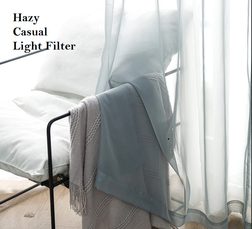 Pi Sheer Curtains 63 Inches Long,Soft Voile Window Treatment For Bedroom/Living Room Rod Pocket 2 Panels (Blue Haze,W52Xl63)
