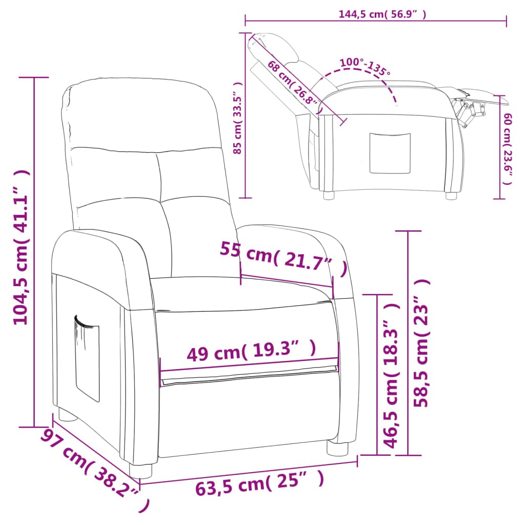 Recliner Dark Brown Fabric