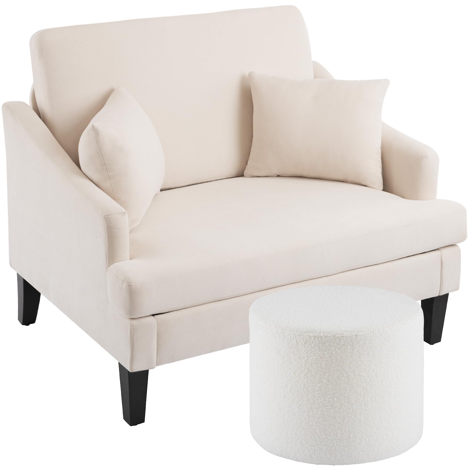 Bezseller Oversized Accent Chair With Ottoman - 33.5' Wide Seat Comfy Armchair With 2 Pillows, Upholstered Big Reading Chair, M