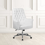 Flash Furniture Hansel Mid-Back Traditional Tufted White LeatherSoft Executive Swivel Office Chair with Arms