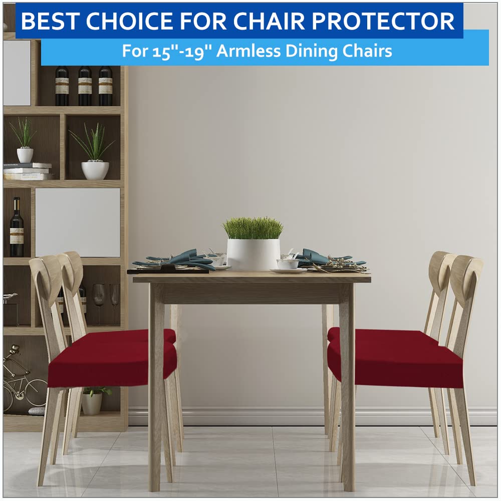 Buyue Fast Installation Dining Room Chair Covers Set Of 4, Luxury Stretch Jacquard Seat Slipcovers For Kitchen Armless Chairs, Rear Gapped- Burgundy- 4