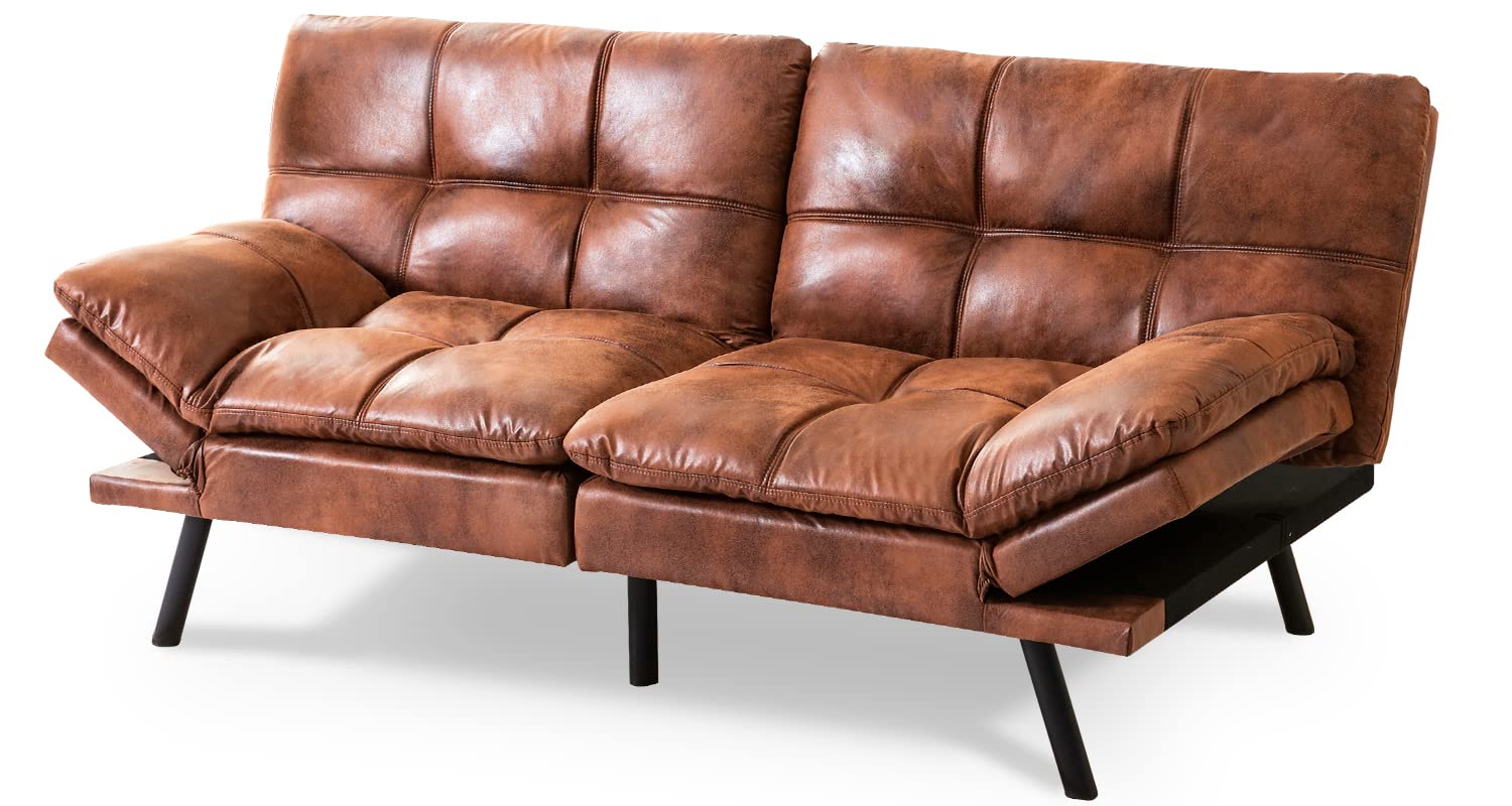 Opoiar Leather Futon Sofa Bed,Convertible Memory Foam Couch Bed,Futon Sets Daybed with Mattress Included,Folding Modern Sleeper 