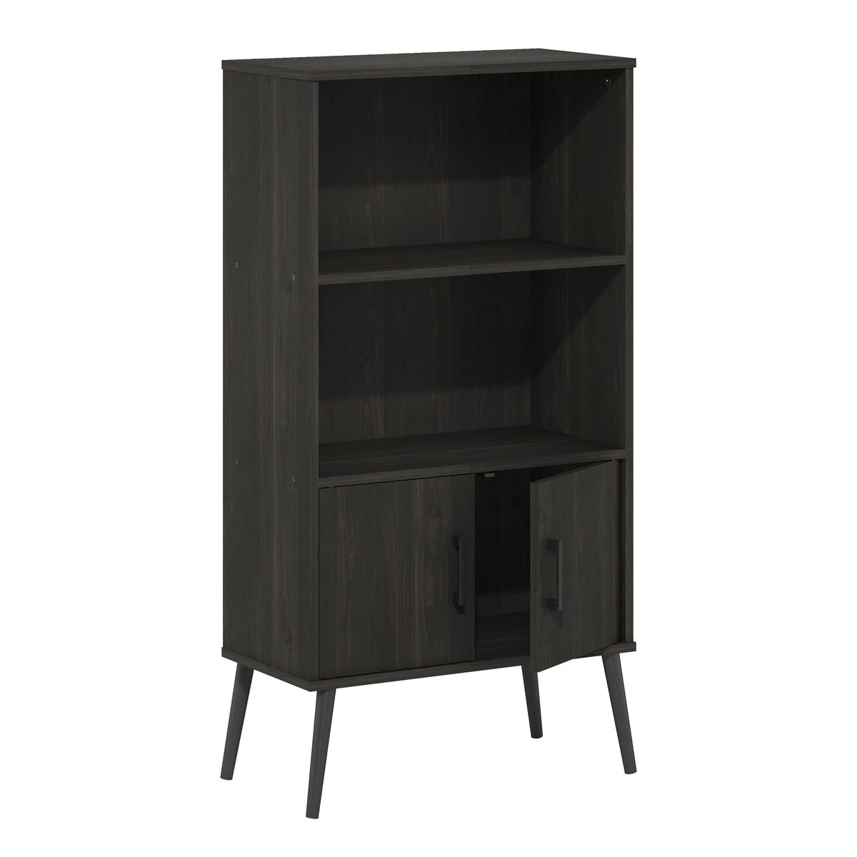 Furinno Claude Mid Century Style Accent Wooden Leg Bookcase Cabinet with Storage Organizer Shelves, Espresso