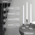 Candwax White Taper Candles 12 Inch Dripless - Set Of 12 Tapered Candles Ideal As Shabbat Candles - Smokeless And Unscented Tape