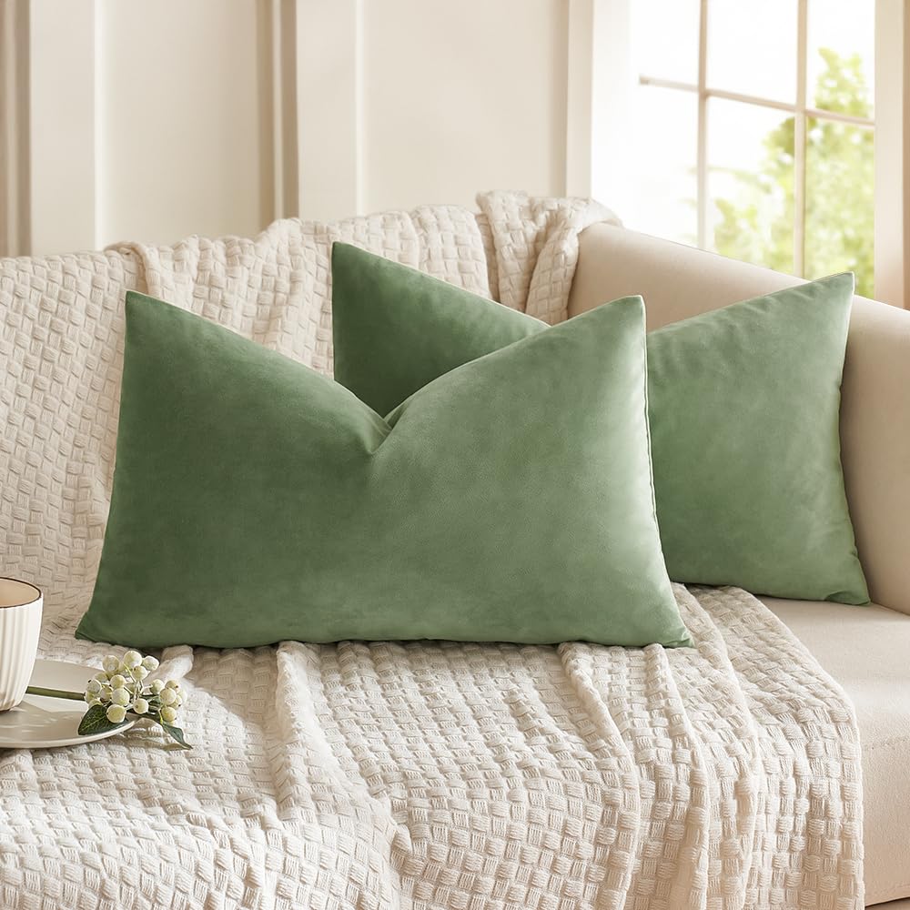 Miulee Pack Of 2 Sage Green Pillow Covers 12X20 Inch Decorative Velvet Throw Pillow Covers Modern Soft Couch Throw Pillows Farmh