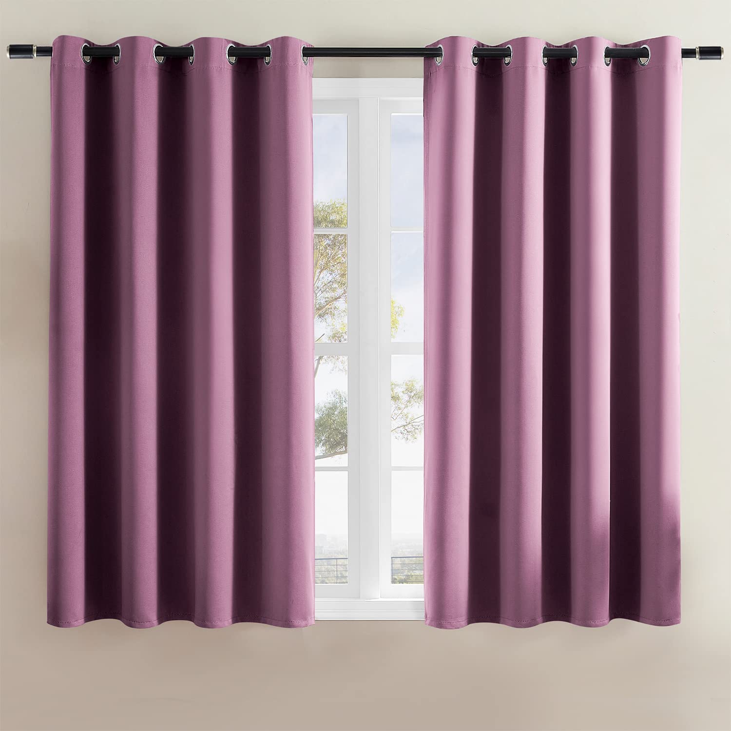 Rutterllow Blackout Curtains For Bedroom, Room Darkening Window Drapes 2 Panels For Living Room, Grommet Top (52X45 Inch, Fuchsi