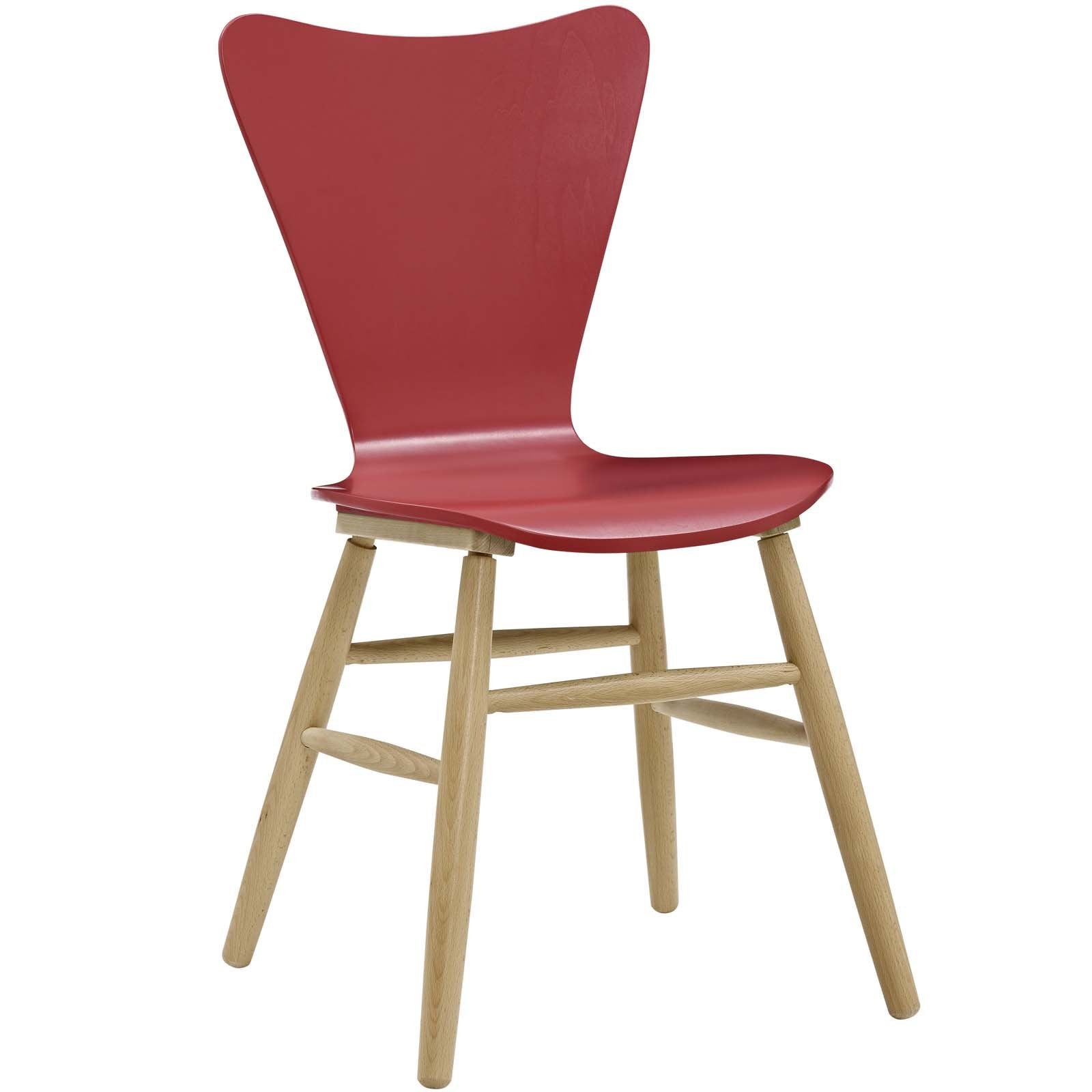 Modway Cascade Mid-Century Modern Wood Kitchen And Dining Room Chair In Red