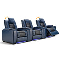 Anj Power Theater Recliners Set Of 3, Electric Home Theater Seating, Black Faux Leather Recliner With Adjustable Headrest, Movie