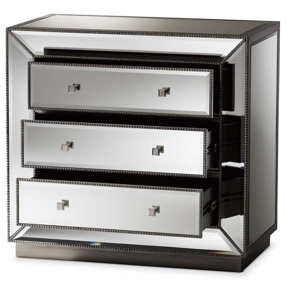 Baxton Studio Edeline Hollywood 3-Drawer Chest MDF/Silver Mirrored/Glam
