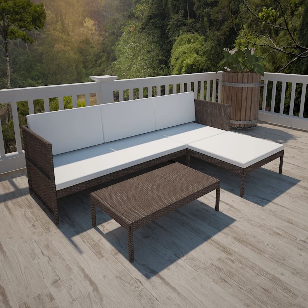 vidaXL Patio Sofa 3 Piece, Garden Sofa Set with Cushions, Patio Lounge Set Outdoor Sectional Sofa Couch for Balcony Garden, Poly Rattan Gray