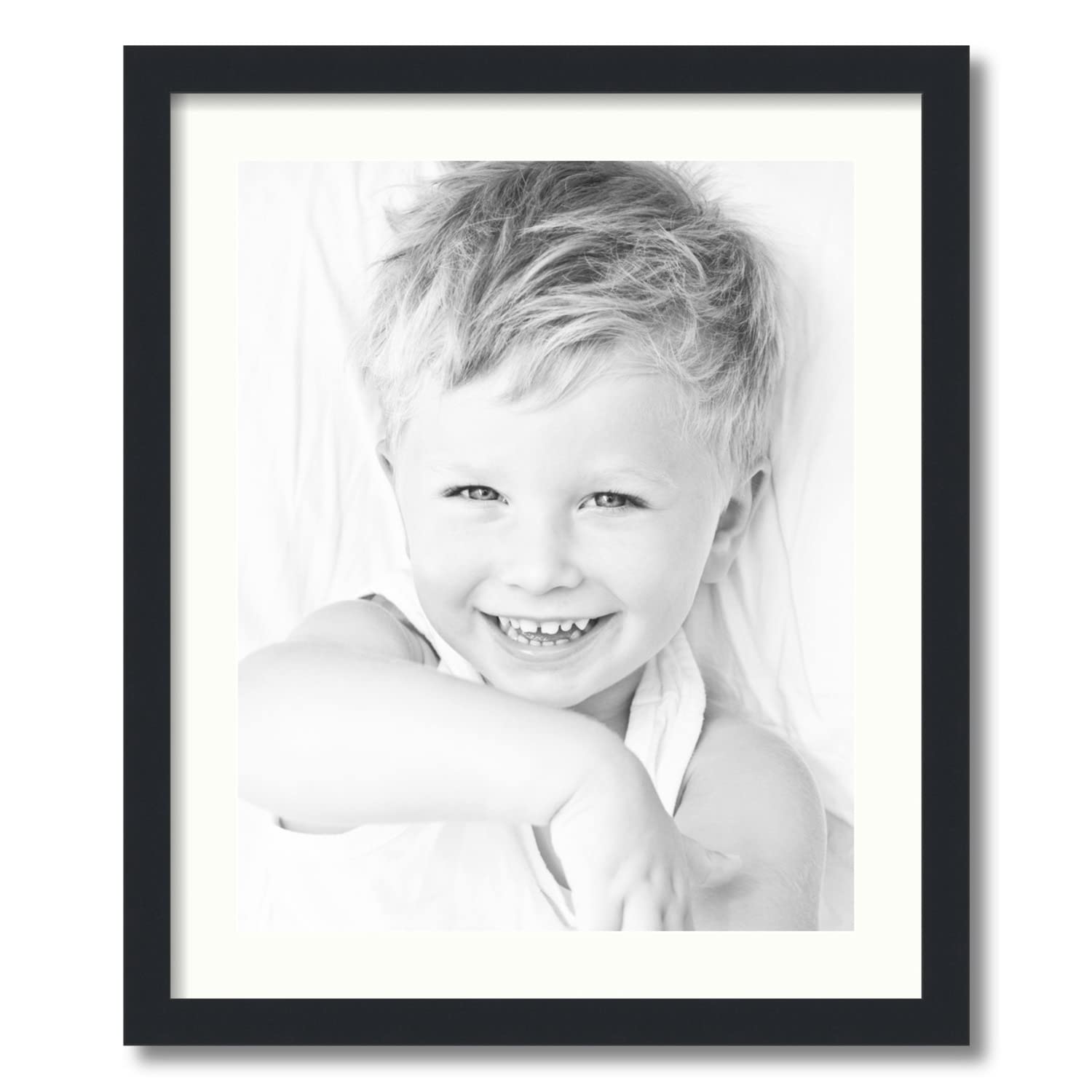 ArtToFrames 16x20 inch Satin Black Picture Frame with 2 Inch Single Porcelain Mat, SingleMat-FRBW26079-16x20-754