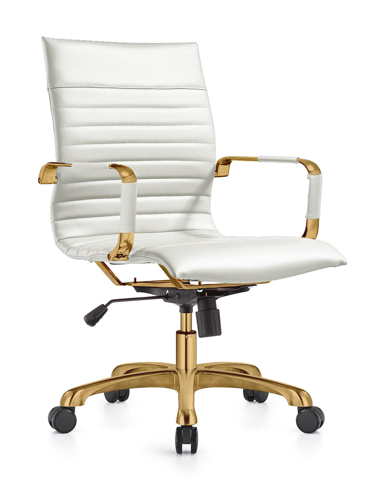 LeisureMod Harris Modern Adjustable Executive Swivel Leatherette Task Gold Office Chair (White)