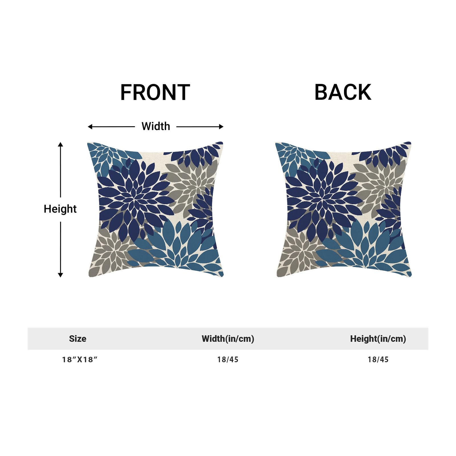 Cxmeifly Navy Blue Summer Outdoor Pillow Covers 18X18 Inch Set Of 2 Dusty Blue Grey Dahlia Floral Decor Throw Pillows Modern Geo