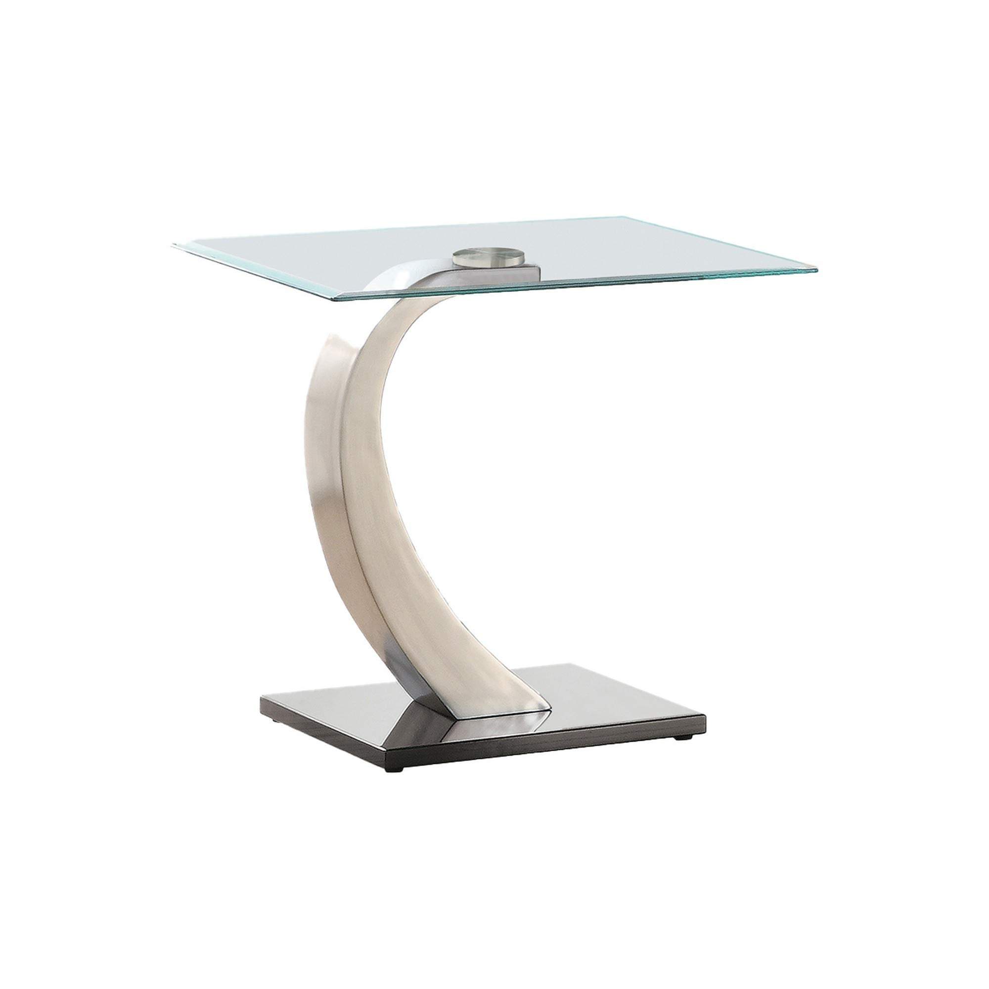 Benjara Floating Tempered Glass Top End Table With Metal Support, Clear And Silver