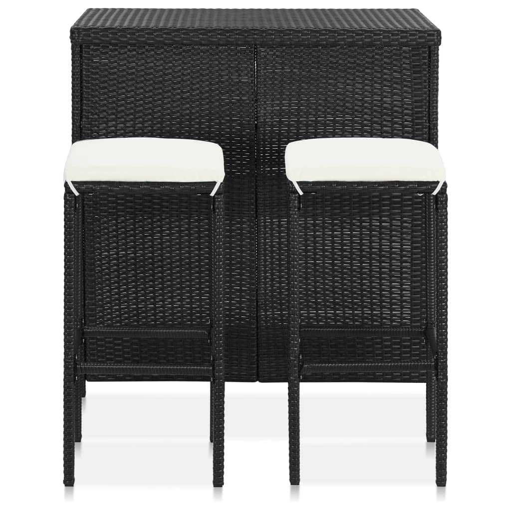 vidaXL Bar Set 3 Piece, Dining Table Set for Dining Room, Bar Tables and Chairs Set, Dining Room Counter Height Table Set, Modern, Poly Rattan Black