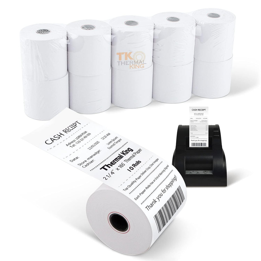 Tk Thermal King (10 Rolls) 2 1/4' 165' Feet Thermal Paper Cash Register Pos Receipt, Fits All Credit Card Terminal Great For Ca
