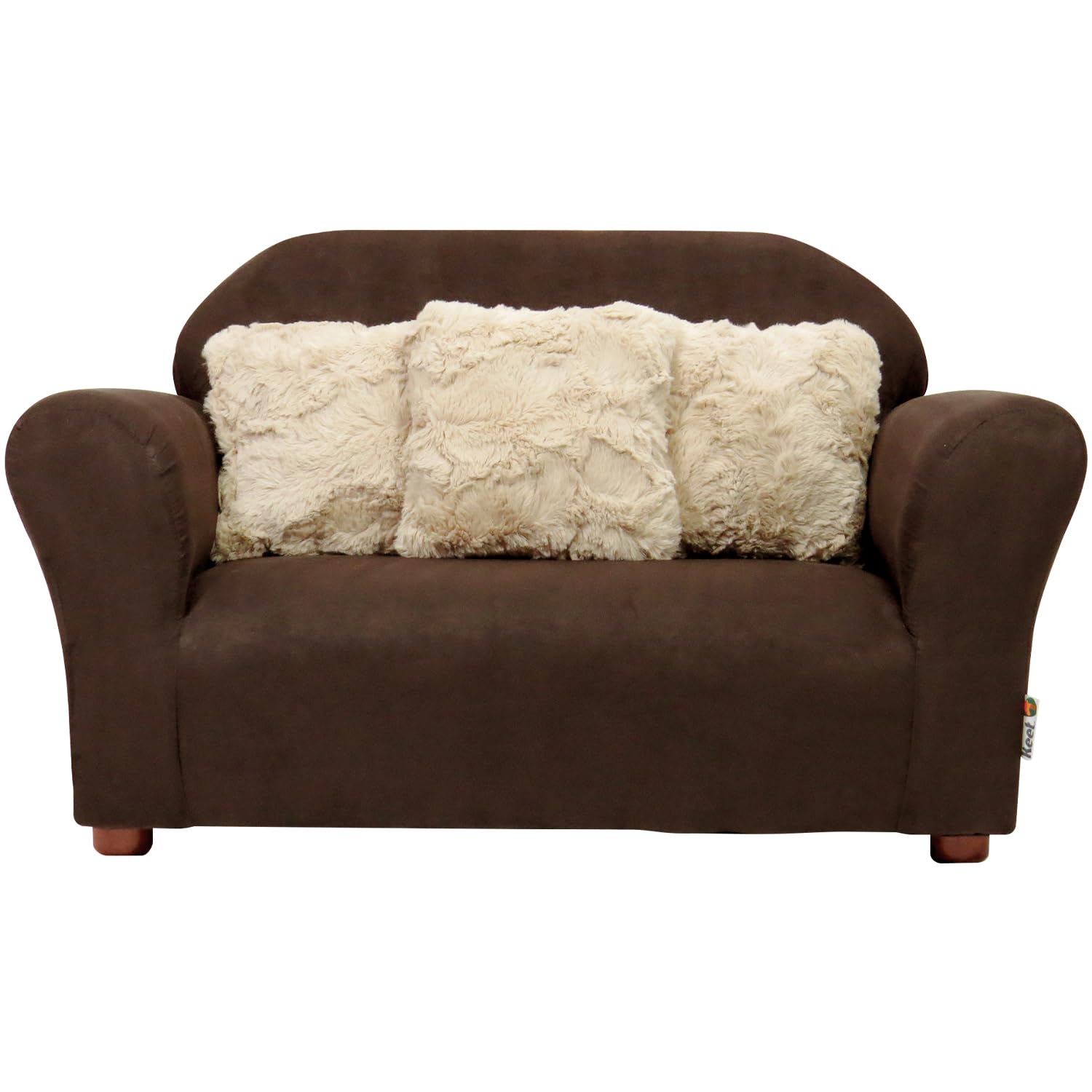 Keet Plush Childrens Sofa With Accent Pillows, Sofa For Kids Room, Kids Sofa, Toddler Sofa With Three Fluffy Pillows, Comfortable Sofa For Kids, Children Sofa, Kid Sofa, Brown And Khaki