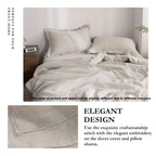 Simple&Opulence 100% Linen Duvet Cover Set With Embroidery Border Washed - 3 Pieces (1 Duvet Cover With 2 Pillow Shams) With Button Closure Soft Breathable Farmhouse - Linen, Full Size
