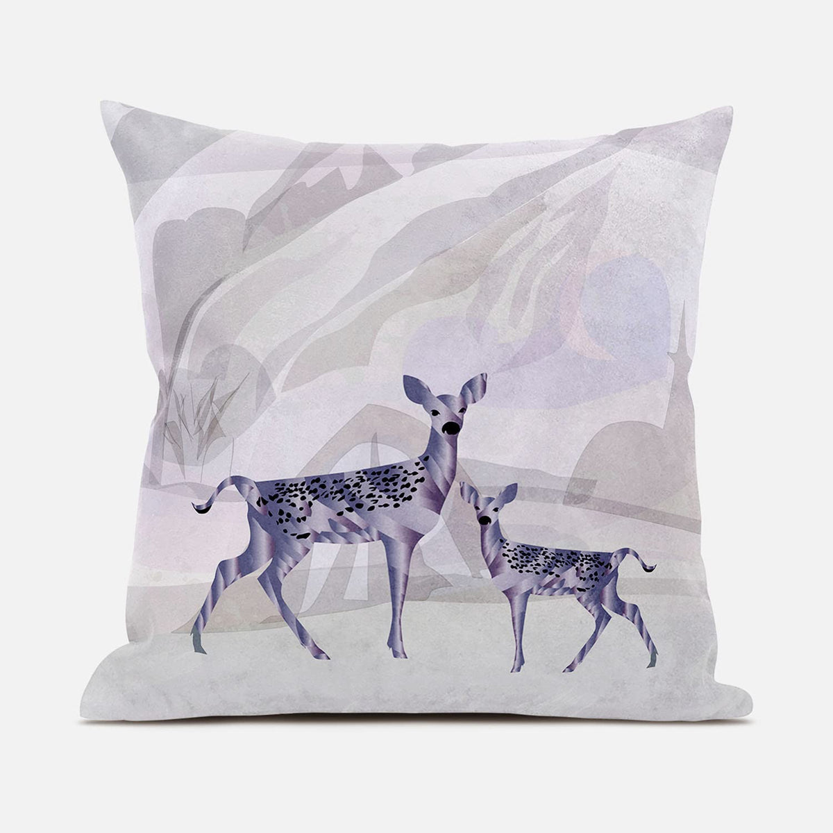 HomeRoots 16x16 BeigeBlack Purple Brown Deer Blown Seam Broadcloth Animal Print Throw Pillow