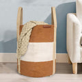 Folkulture Laundry Basket | 70L Laundry Hamper | 100% Cotton | Foldable | Tall Woven Rope Basket with Levelers & Sturdy Handles 