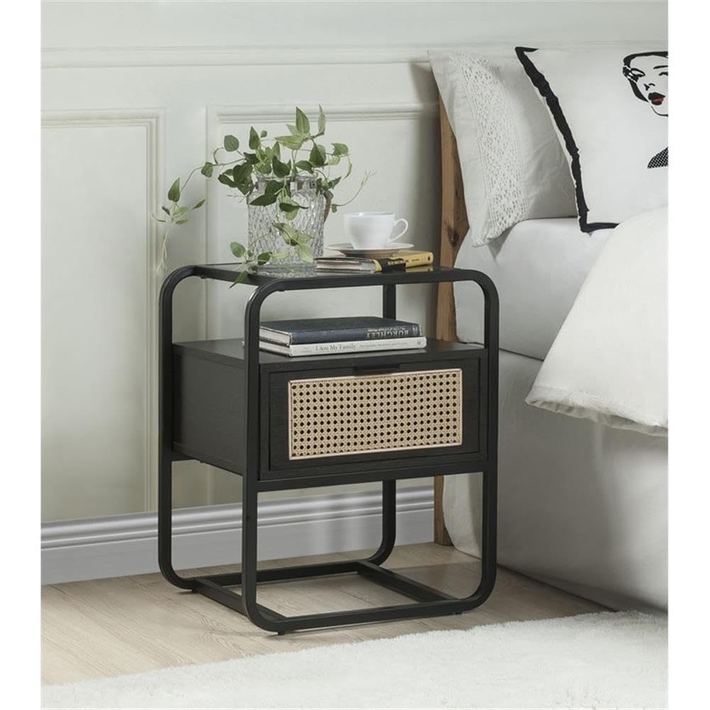 Acme Furniture Metal Frame Nightstand with One Drawer, Black