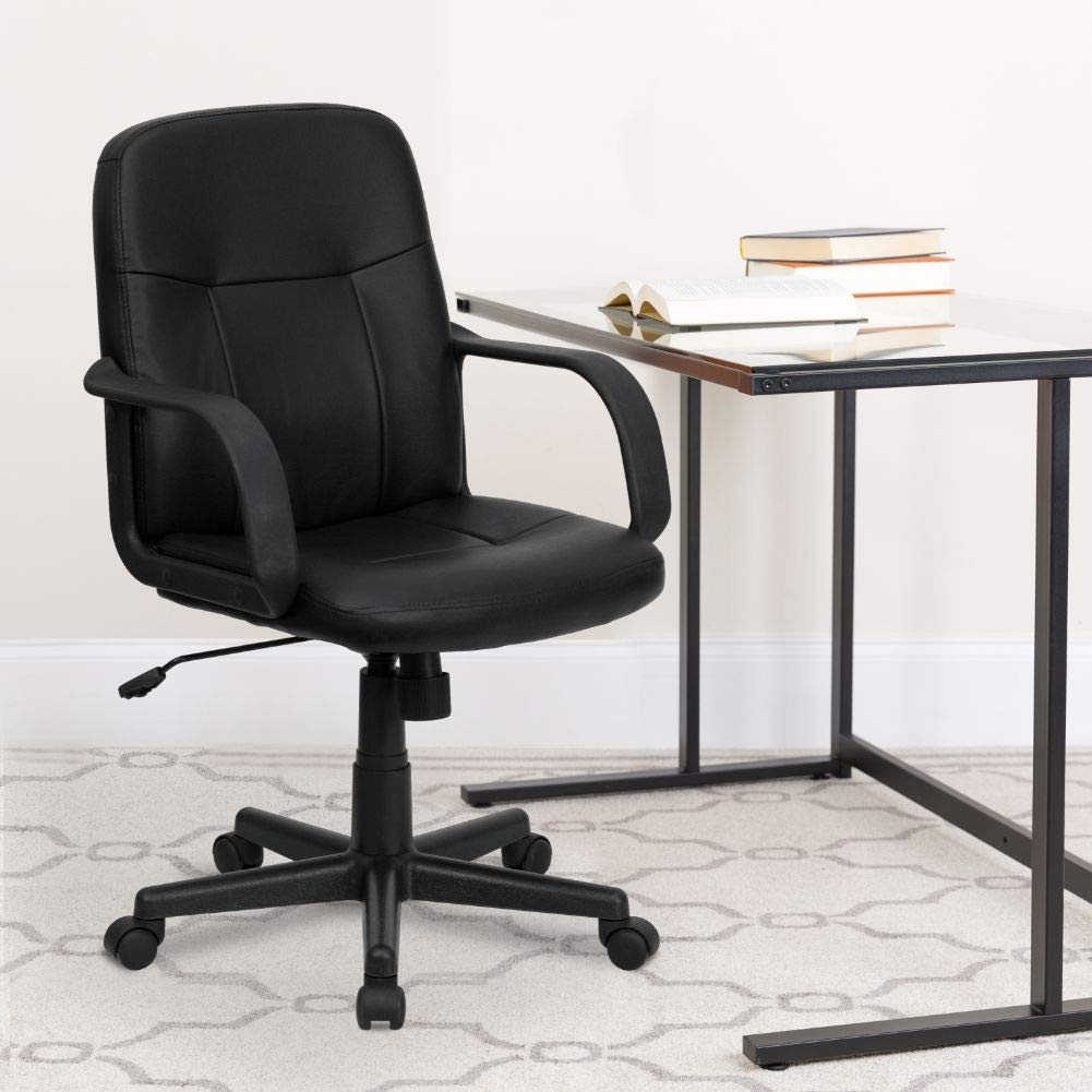 Flash Furniture Paulson Mid-Back Black Glove Vinyl Executive Swivel Office Chair with Arms