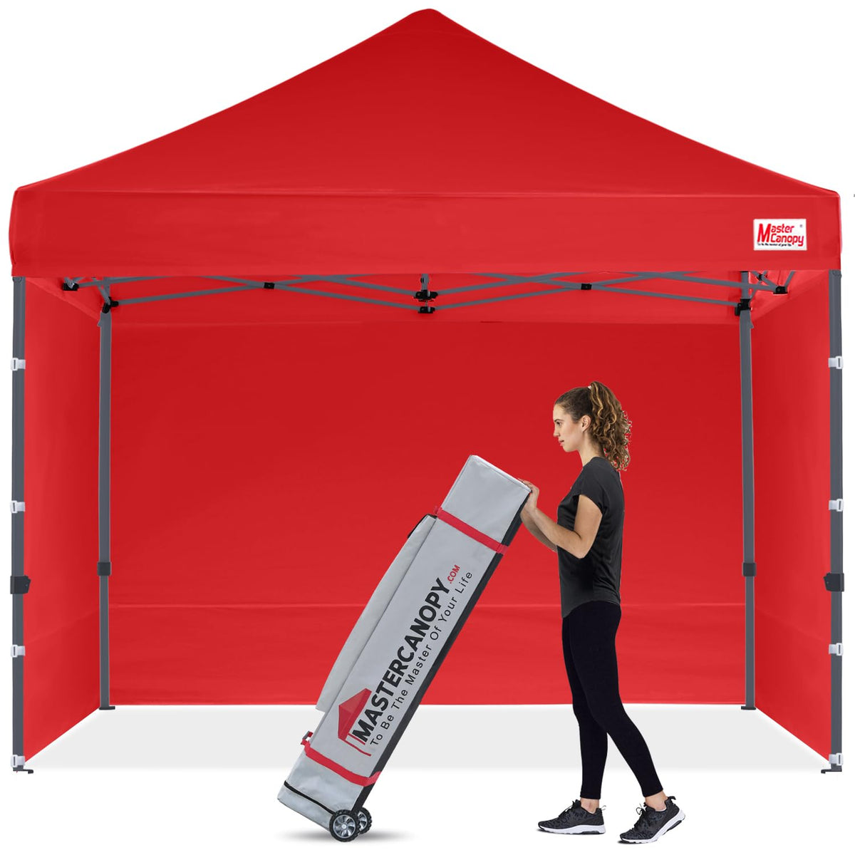 Mastercanopy Heavy Duty Pop-Up Canopy Tent With Sidewalls (8X8,Red)