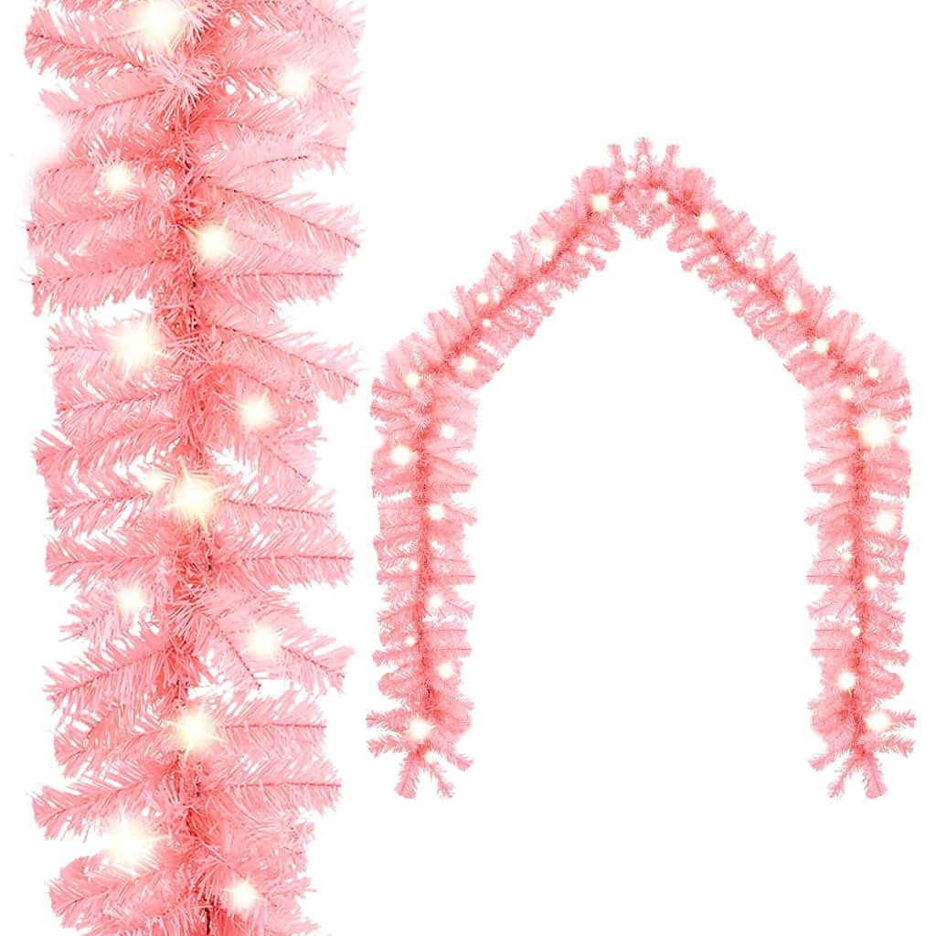 vidaXL Christmas Garland with LED Lights, 32.8ft Realistic Pink PVC, Christmas Decoration with USB Connection, Versatile & Energy-Efficient Holiday Decor