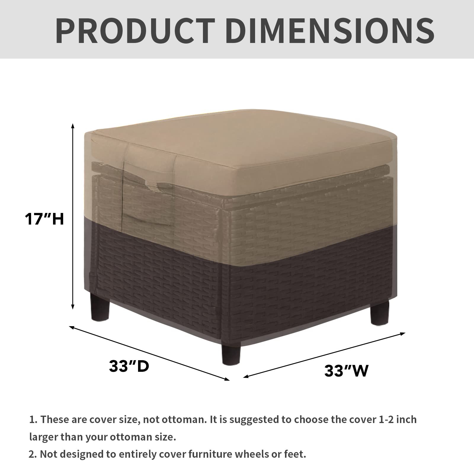 Easy-Going Outdoor Ottoman Cover, Waterproof Patio Ottoman Cover, Heavy Duty Outdoor Furniture Cover With Padded Handles (33'X33'X17', Gray/Dark Gray)