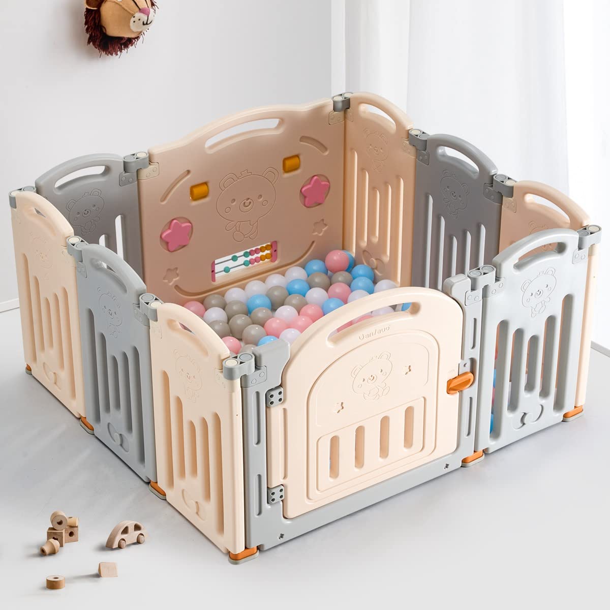 UANLAUO Baby Play Yards, Foldable Playpen 2-Panel Extension by Uanlauo, Baby Fence Play Pen NO Gaps with Gate, Safety and Durabl