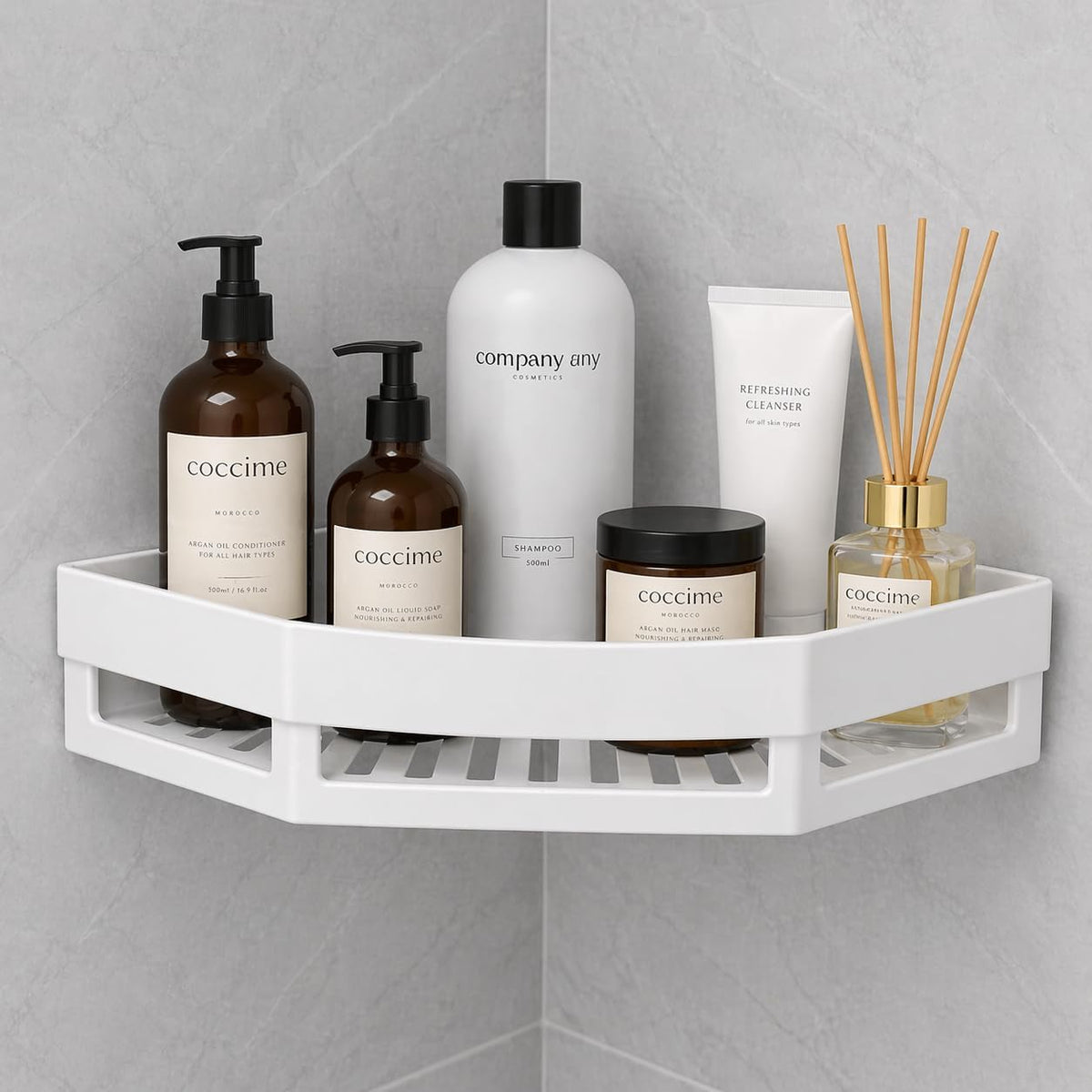 Aromix enterprise Corner Shower Shelf, White, Wall Mounted Bathroom Caddy with Slatted Base