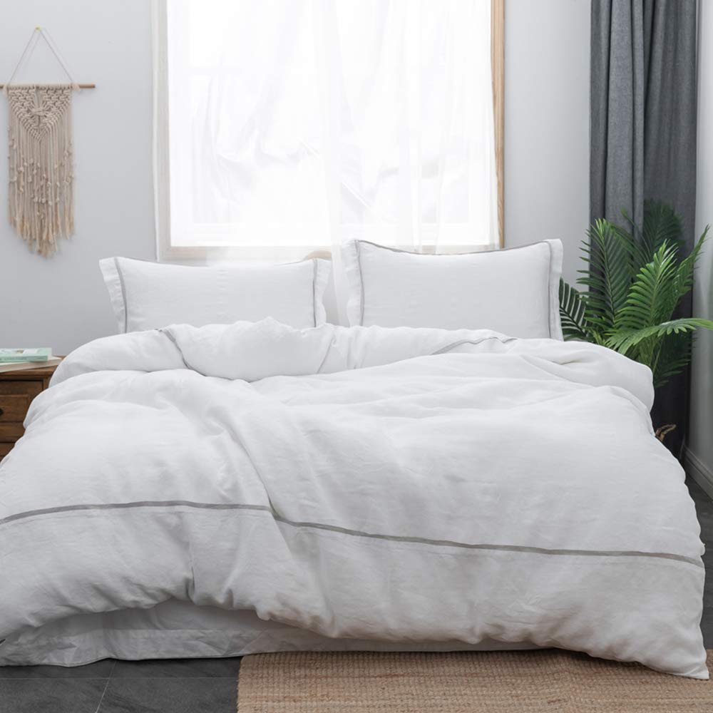 Simple&Opulence 100% Linen Duvet Cover Set Comforter King Size (104' X 92')-3Pcs French Washed Flax Textured Soft Bedding With