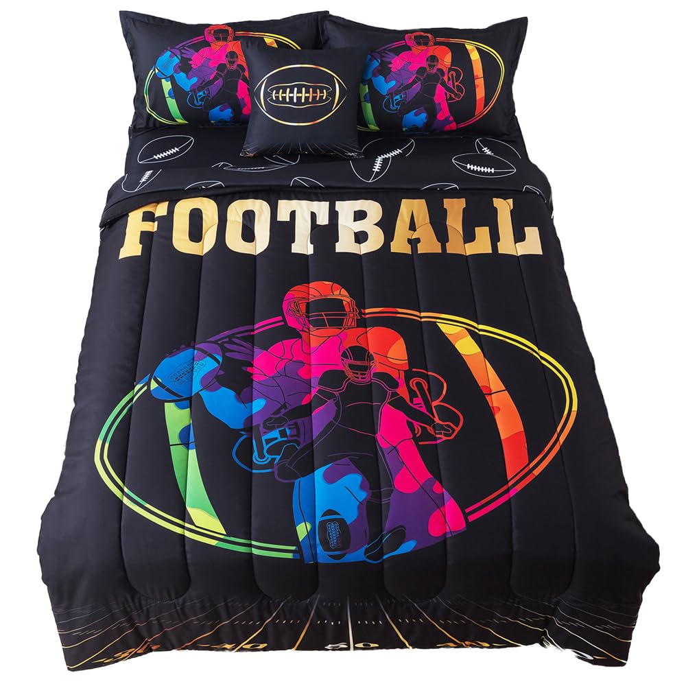 Adasmile A & S Football Comforter Set Twin For Boys Kids American Football Bedding Set Sports Football Player Comforter With Foo