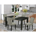 East West Furniture WEAB5-BLK-06 5 Piece Dining Set Includes a Rectangle Dining Room Table with Butterfly Leaf and 4 Shitake Linen Fabric Upholstered Parson Chairs, 42x60 Inch, Black