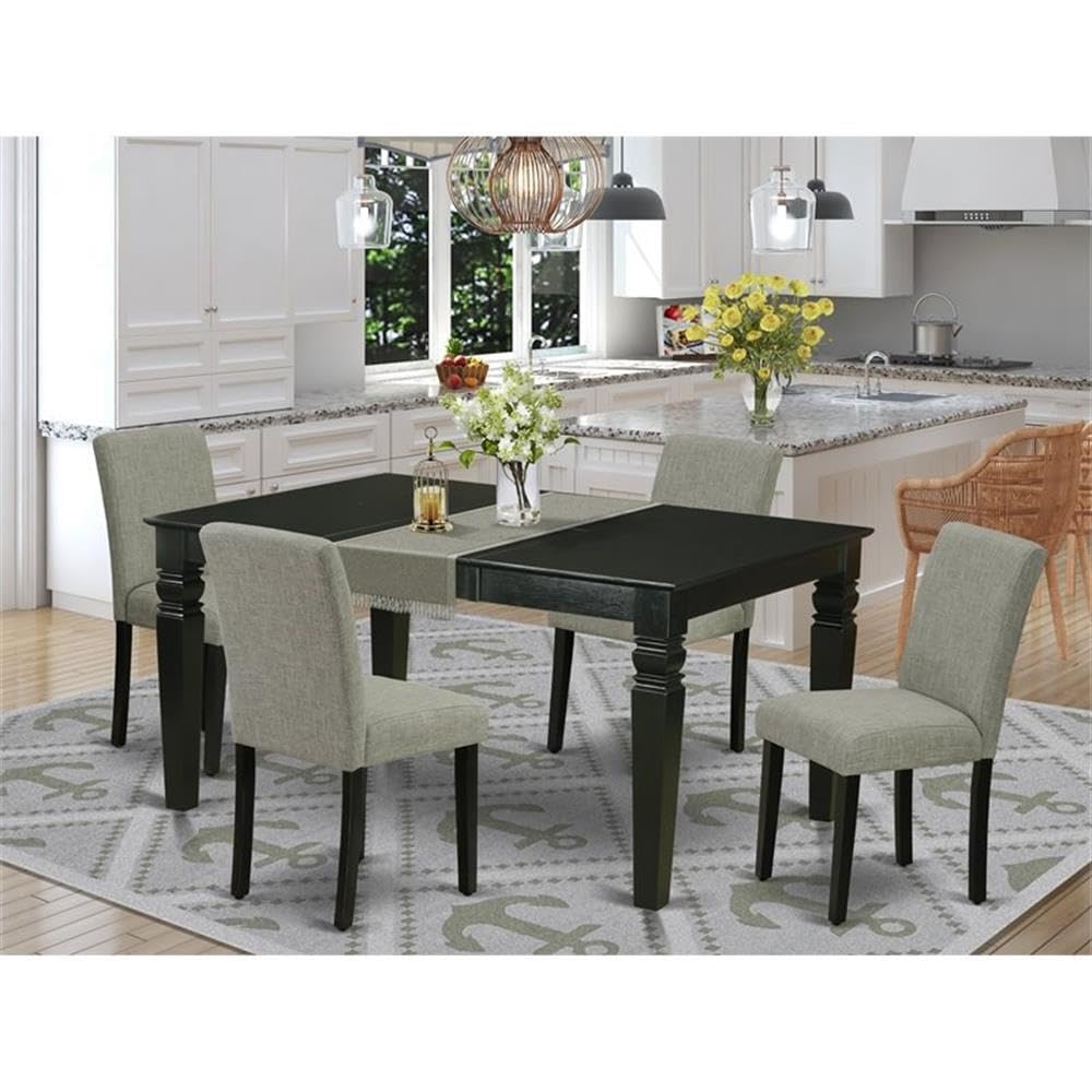 East West Furniture WEAB5-BLK-06 5 Piece Dining Set Includes a Rectangle Dining Room Table with Butterfly Leaf and 4 Shitake Linen Fabric Upholstered Parson Chairs, 42x60 Inch, Black