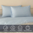 Nsnlgsgc Light Blue Gingham Twin Kids Sheet Set, Soft Brushed Microfiber Baby Blue Plaid Twin Bed Sheets, 3-Pieces Sheet Set Wit