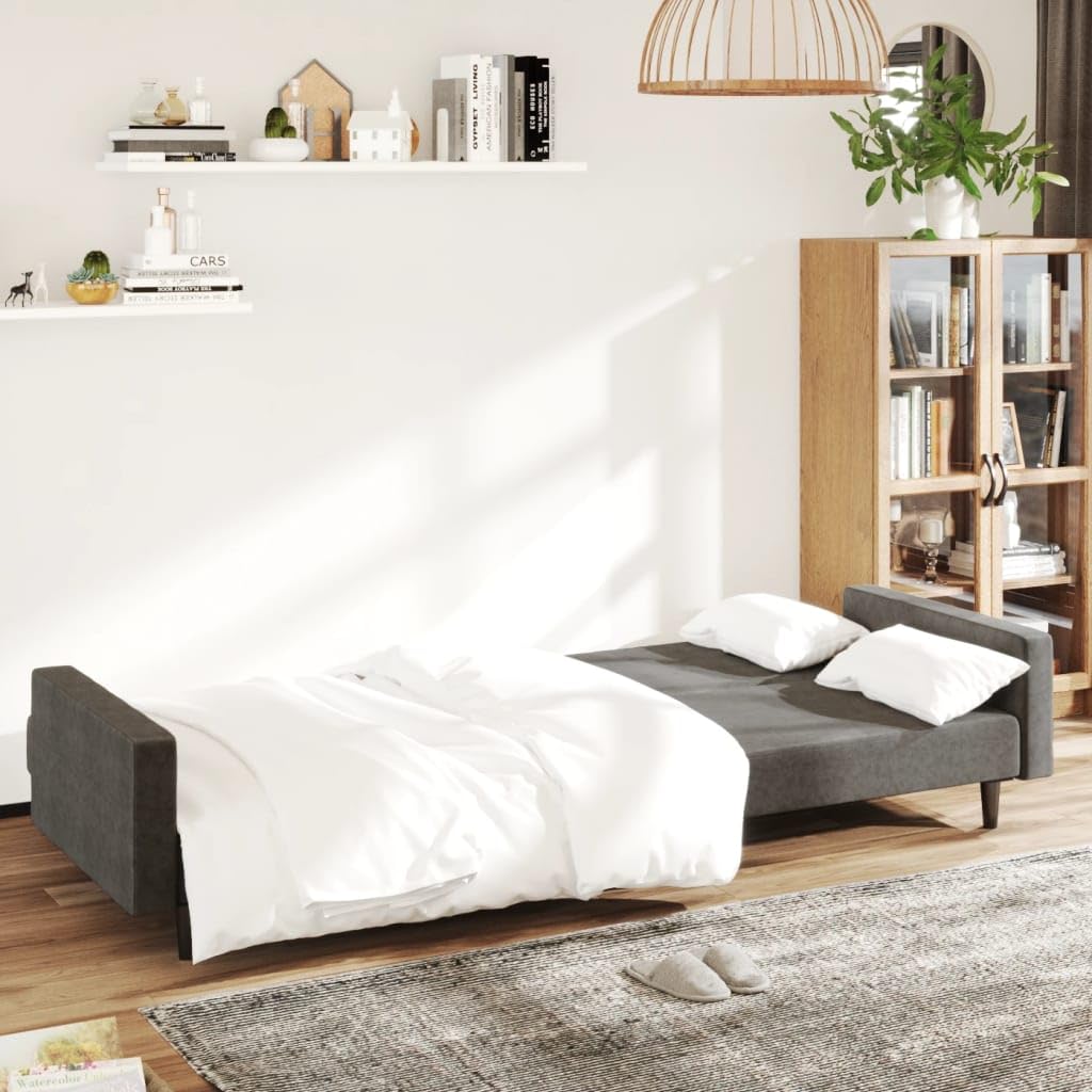 vidaXL 2-Seater Sofa Bed in Dark Gray Velvet - Convertible Upholstered Loveseat to Twin Bed for Living Room, Studio, and Office