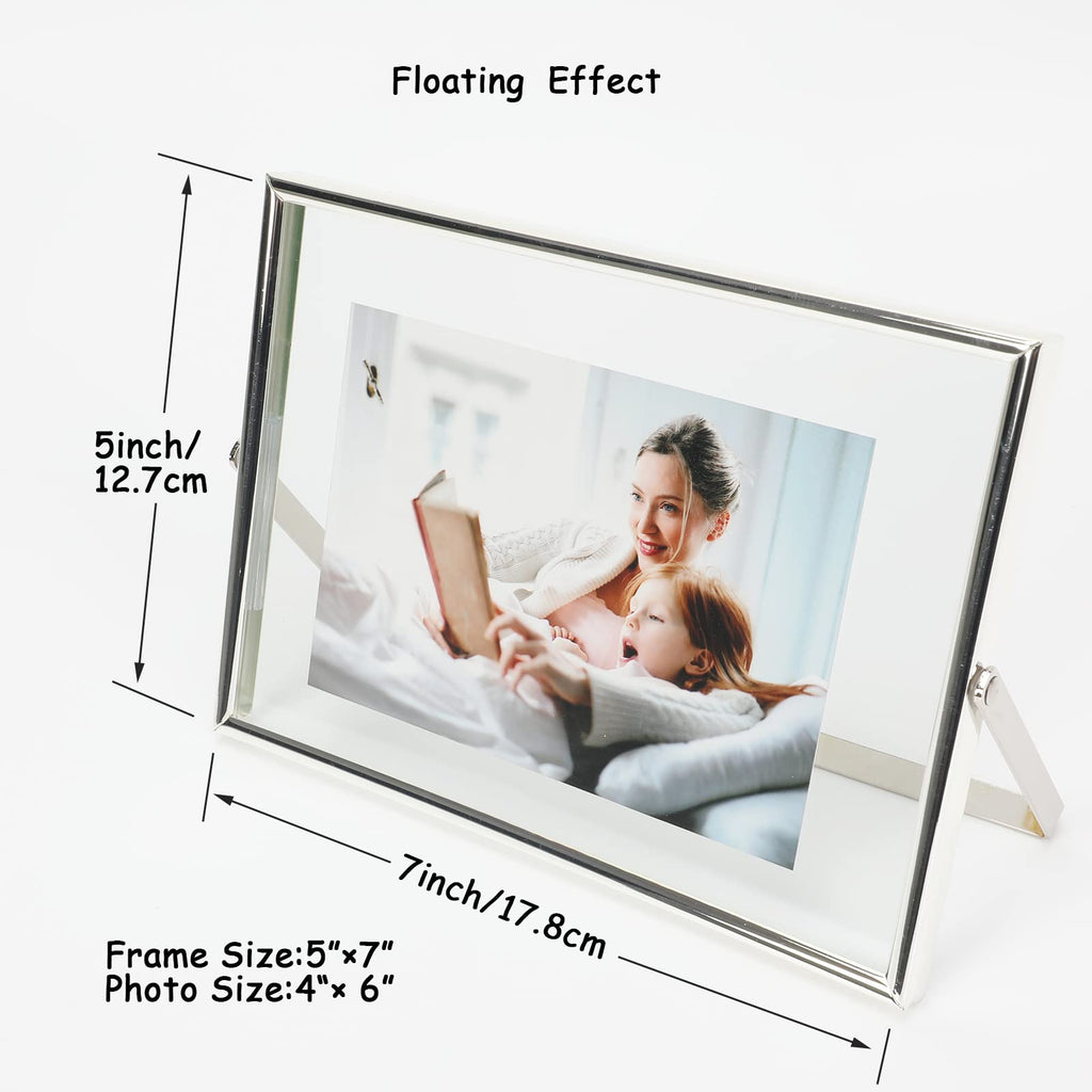 Ahago Silver Floating Frame (5''X7'', Horizontal), For Picture 4X6,3X5,2X3, Tabletop Shelf Photo Frame, Modern Minimalist Style,