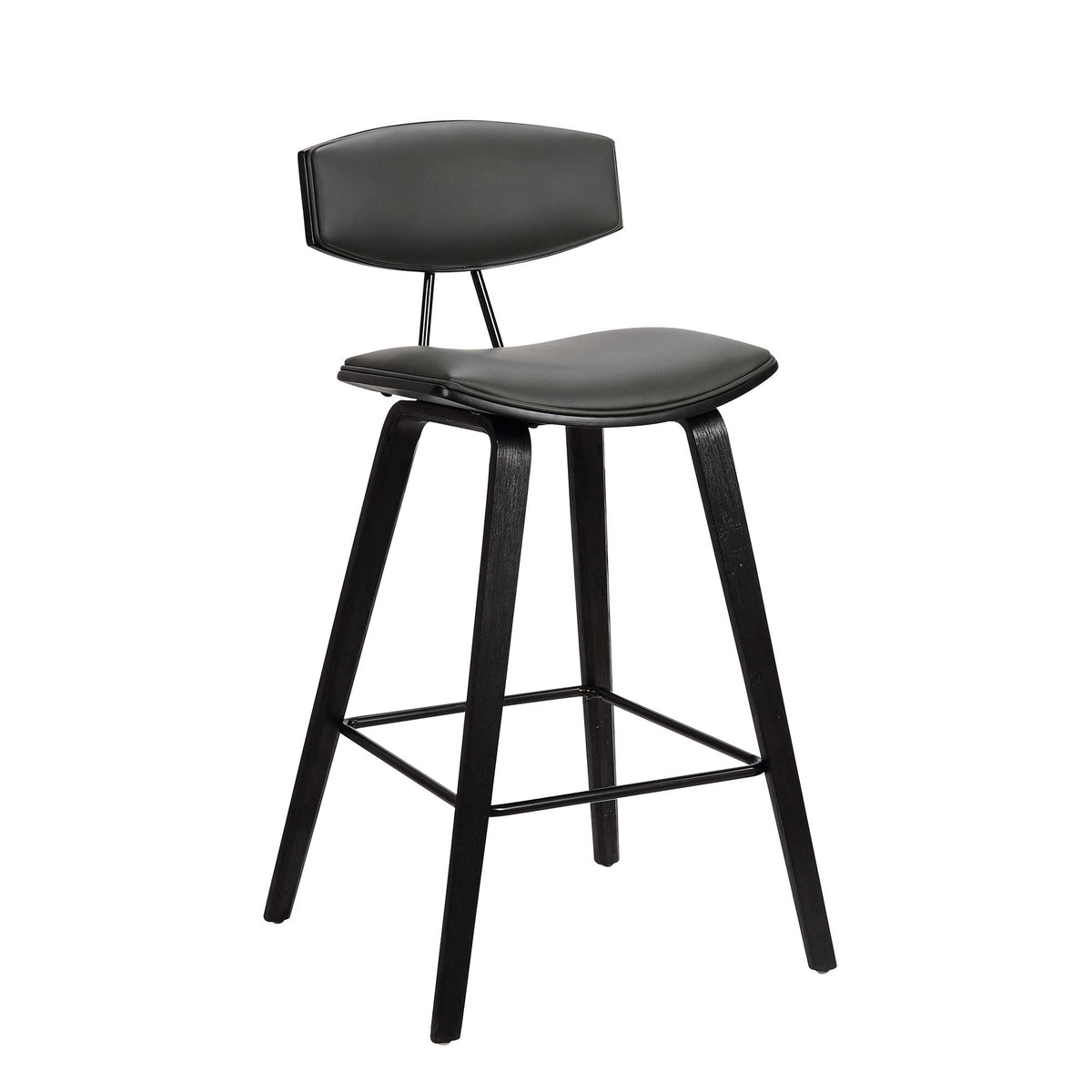 HomeRoots Poplar, Metal, Faux Leather 29â€ Gray Faux Leather Mid Century Modern Bar Stool