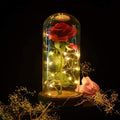 SW Preserved Rose Enchanted Rose Red Silk Rose in Glass Dome with LED Lights Pine Base, Romantic Home Decor Gifts for Mom Women 