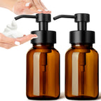 GMISUN Foaming Soap Dispenser, 8.5 Oz Amber Glass Foam Soap Dispenser for Bathroom & Kitchen, 2 Pack Modern Refillable Foaming H