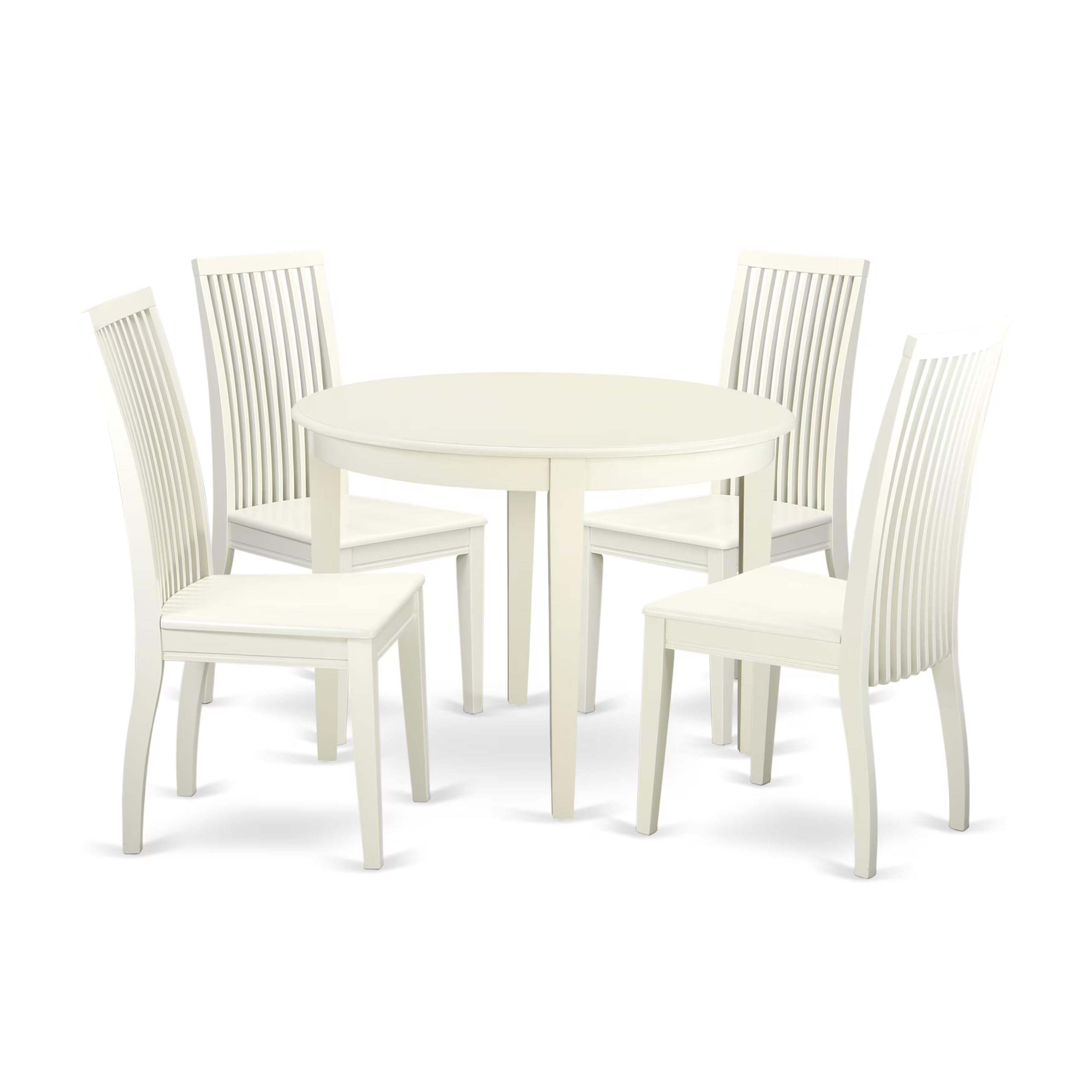 East West Furniture BOIP5-LWH-W 5 Piece Kitchen Table Set for 4 Includes a Round Dining Table and 4 Dining Room Chairs, 42x42 Inch, Linen White